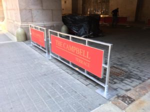 sidewalk cafe barriers outside the Campbell Terrace